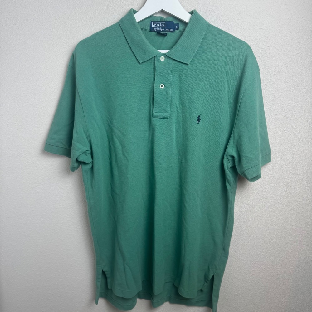 Polo Ralph Lauren Classic Fit Polo Shirt Large Green Pique Cotton Pony Logo